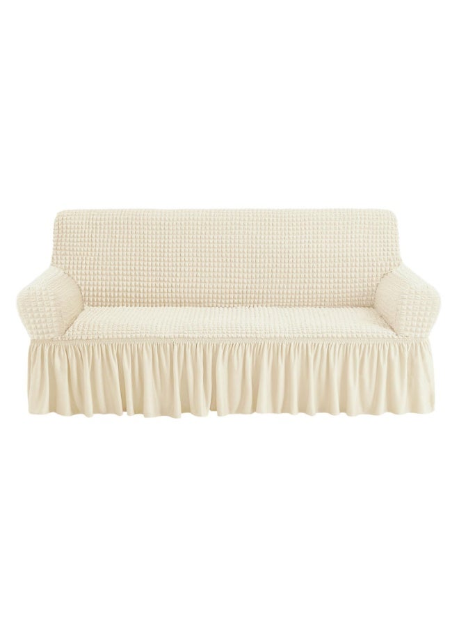 VINNYSEN Armchair Cover Off White Armchair Slipcover 1 Piece Easy Fitted Sofa Couch Covers Universal High Stretchable Durable Furniture Protector with Skirt Country Style (3 Seater Off White) - Image 1