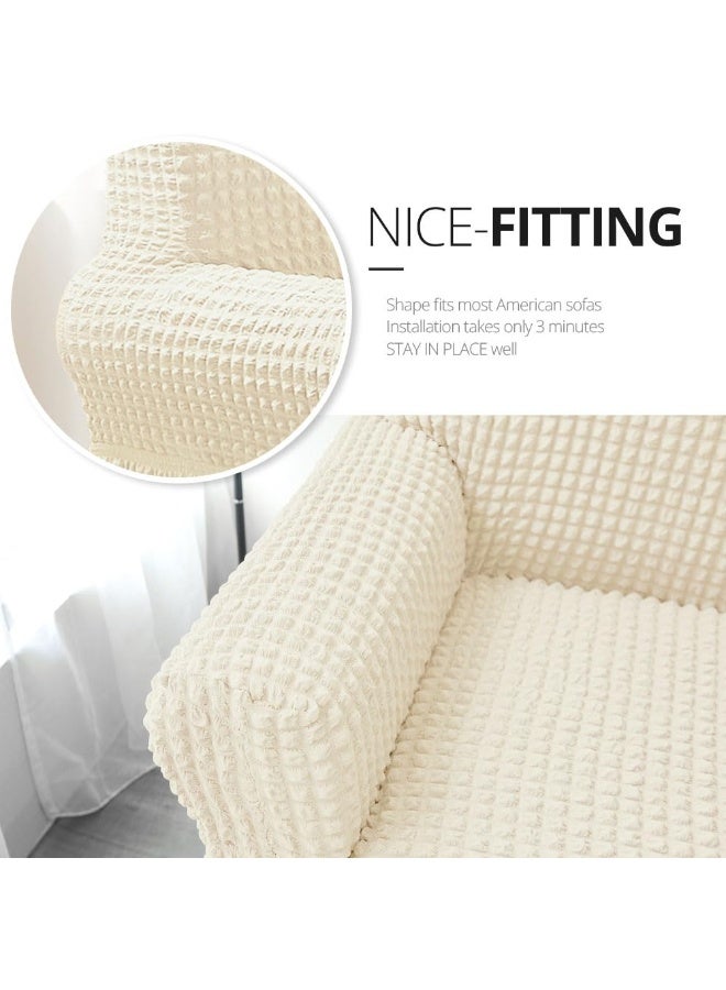 VINNYSEN Armchair Cover Off White Armchair Slipcover 1 Piece Easy Fitted Sofa Couch Covers Universal High Stretchable Durable Furniture Protector with Skirt Country Style (3 Seater Off White) - Image 3