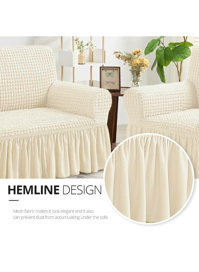 VINNYSEN Armchair Cover Off White Armchair Slipcover 1 Piece Easy Fitted Sofa Couch Covers Universal High Stretchable Durable Furniture Protector with Skirt Country Style (3 Seater Off White) - Image 4