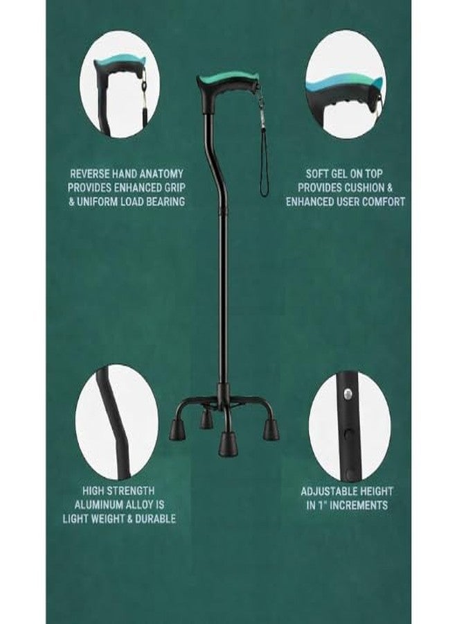 MCP Thunderbolt Self-Standing Walking Stick for Men and Women | Durable Mild Steel Walking Cane for Old People | Adjustable Trekking Stick with Quadripod 4 Leg (Black) - Image 2