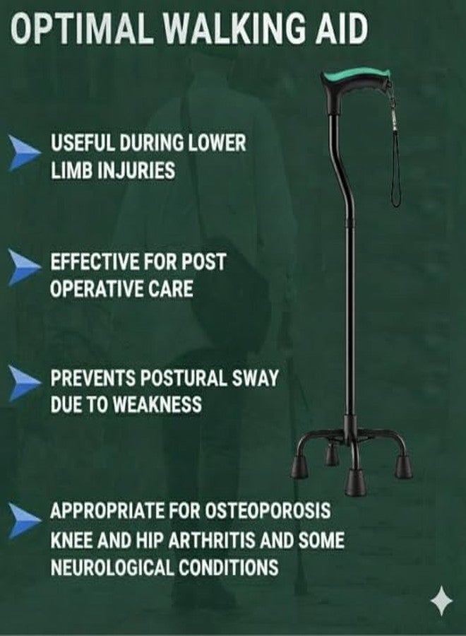 MCP Thunderbolt Self-Standing Walking Stick for Men and Women | Durable Mild Steel Walking Cane for Old People | Adjustable Trekking Stick with Quadripod 4 Leg (Black) - Image 5