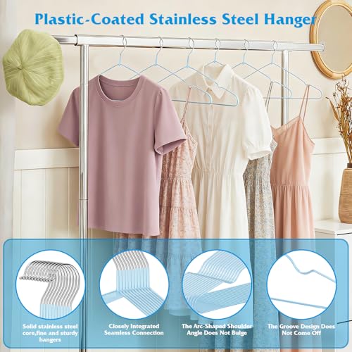 RA RUNNING ALIEN 150 Pack Clothes Hangers,Non Slip Blue Plastic Coated Metal Coat Hanger for Closet,Sturdy Thin Hangers Bulk Space Saving Hangers for Pants,Skirt,Shirt,Dress,Tie - Image 4