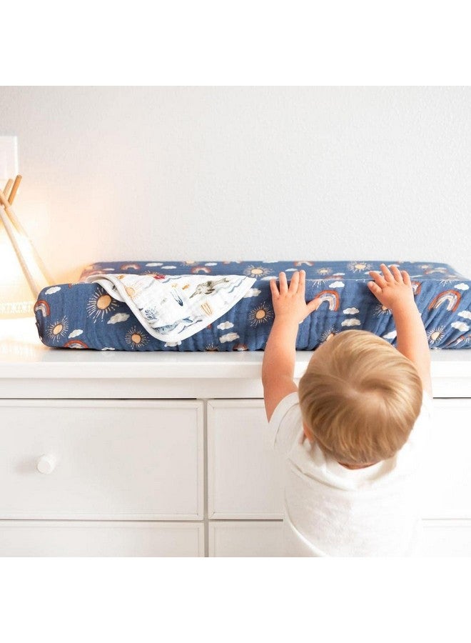 Bebe au Lait Bebe au Lait Premium Muslin Changing Pad Cover-Elasticized Fit, Safety Strap Holes,2-Layer Open-weave,100% Cotton Muslin, Fits Standard Baby Changing Pad up to 36" X 18" X 6"-One Size, Hello Sunshine - Image 2