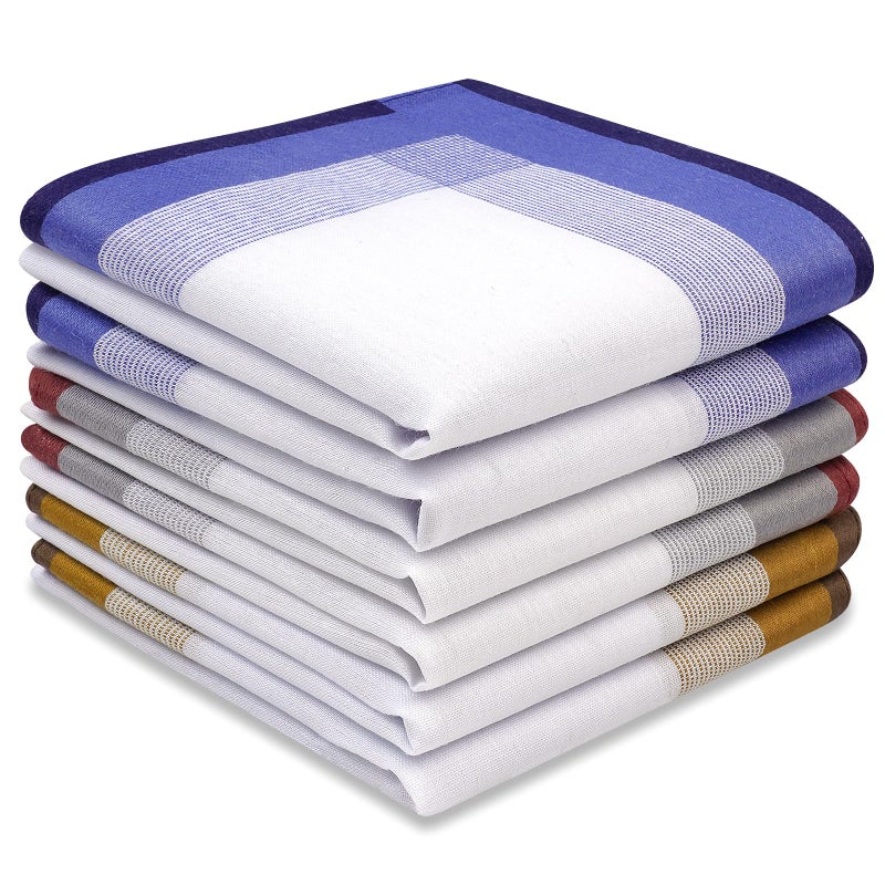 Zenssia Pure Cotton Mens Soft Handkerchiefs Assorted Color Pack of 6 Gift Set
