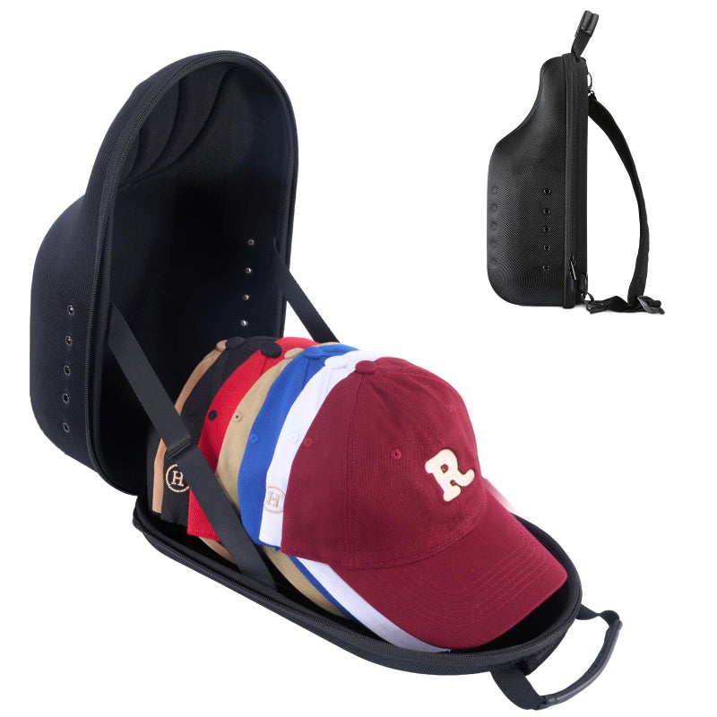 ProCase Hard Hat Travel Case for Baseball Caps NoCrush Case Holds Up to 78 Hats Adjustable Interior with Shoulder Strap for Travel Hat Organizer Ball Caps Holder Black - Image 2