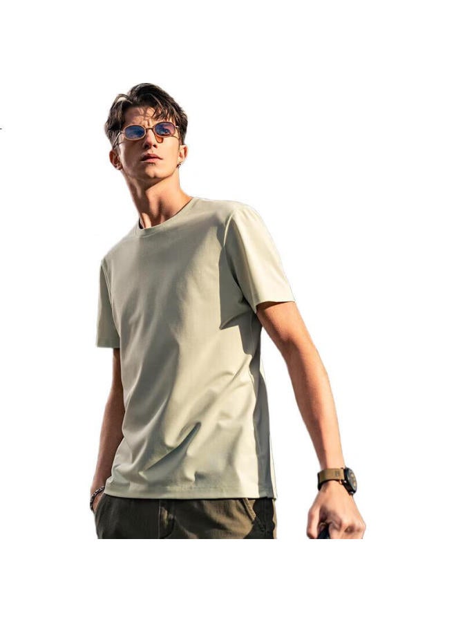 Mr. Bu Mr. Cloth Men'S Commuting White T-Shirt Men'S Round Neck Short Sleeve Inner Wear Breathable Quick-Drying Summer New Light Green L (175) - Image 3