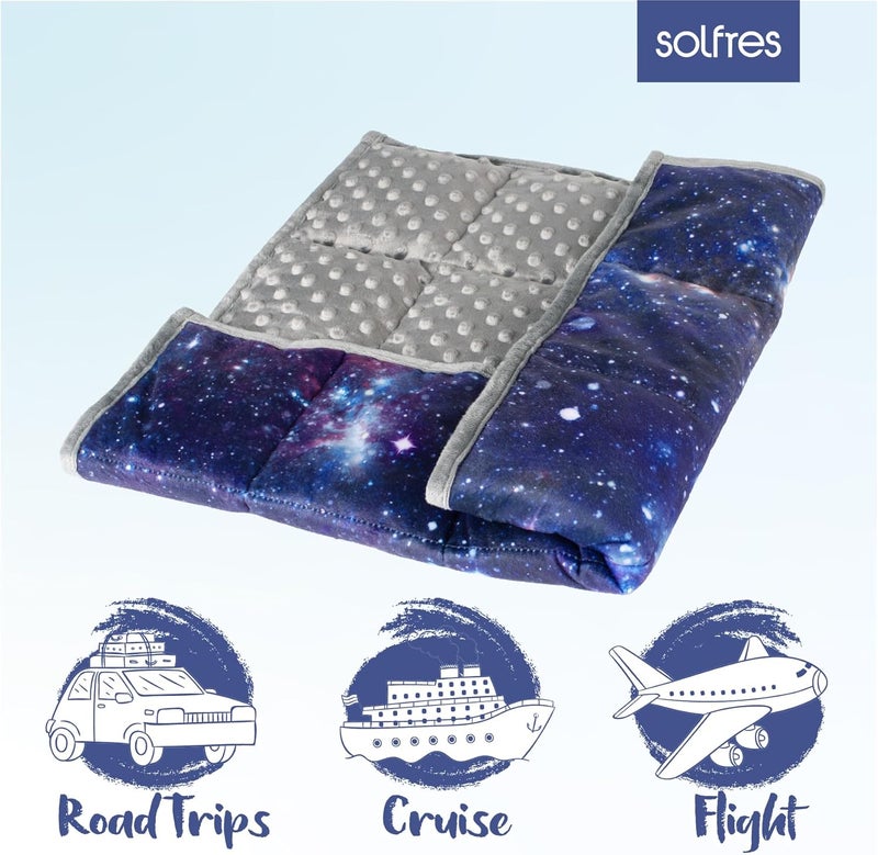 Solfres 5lbs Small Weighted Lap Pad Blanket Throw for Kids Boys Teens 20in x 23in - Sleep Therapy Plush Travel Size with Glass Beads, Dark Blue Universe Galaxy - Image 5