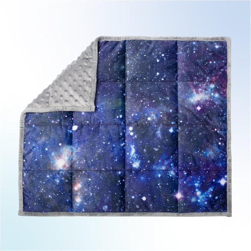 Solfres 5lbs Small Weighted Lap Pad Blanket Throw for Kids Boys Teens 20in x 23in - Sleep Therapy Plush Travel Size with Glass Beads, Dark Blue Universe Galaxy - Image 2
