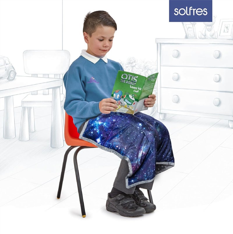 Solfres 5lbs Small Weighted Lap Pad Blanket Throw for Kids Boys Teens 20in x 23in - Sleep Therapy Plush Travel Size with Glass Beads, Dark Blue Universe Galaxy - Image 4