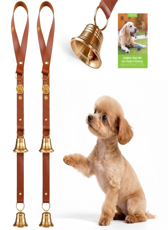 FOLKSMATE Leather Dog Door bells for Potty Training, Big Brass Puppy Dog Door Bells Extra Loud for Dogs Training, Housebreaking, Door Knob, Dog Bell to Ring to Go Outside Puppy Pet Supplies Leather 2Packs - Image 1