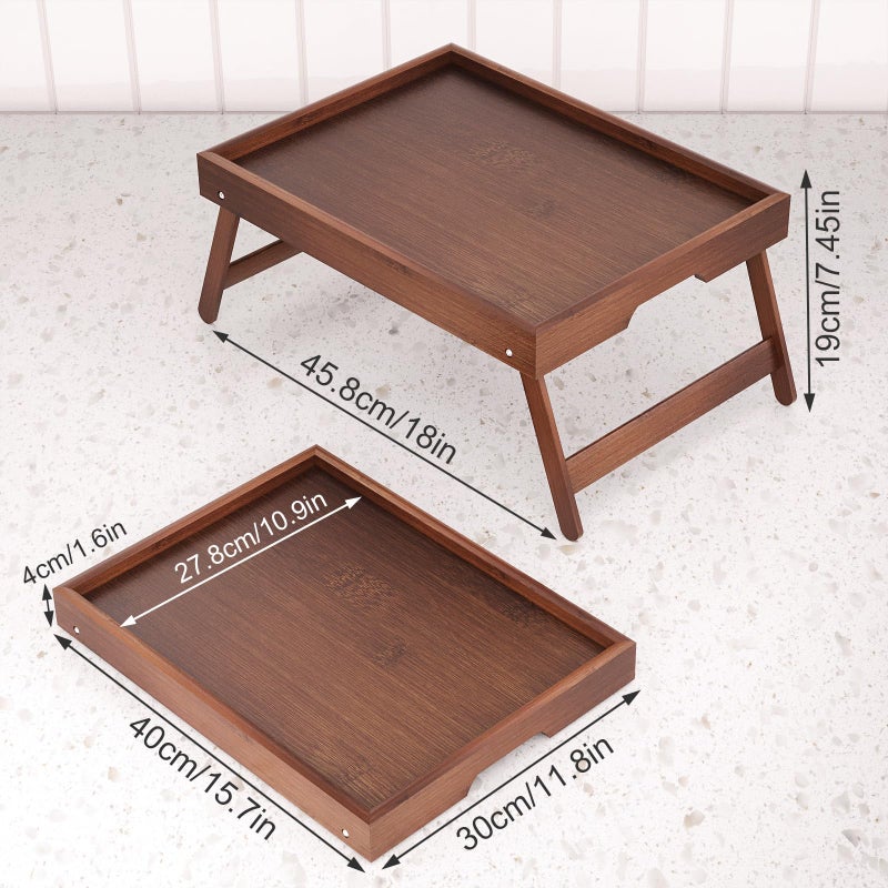 Fibogollo 4 Pack Bamboo Bed Tray Table with Folding Legs,Breakfast Trays,Serving Tray for Food and Snack,Laptop Trays for Working(Brown) - Image 2
