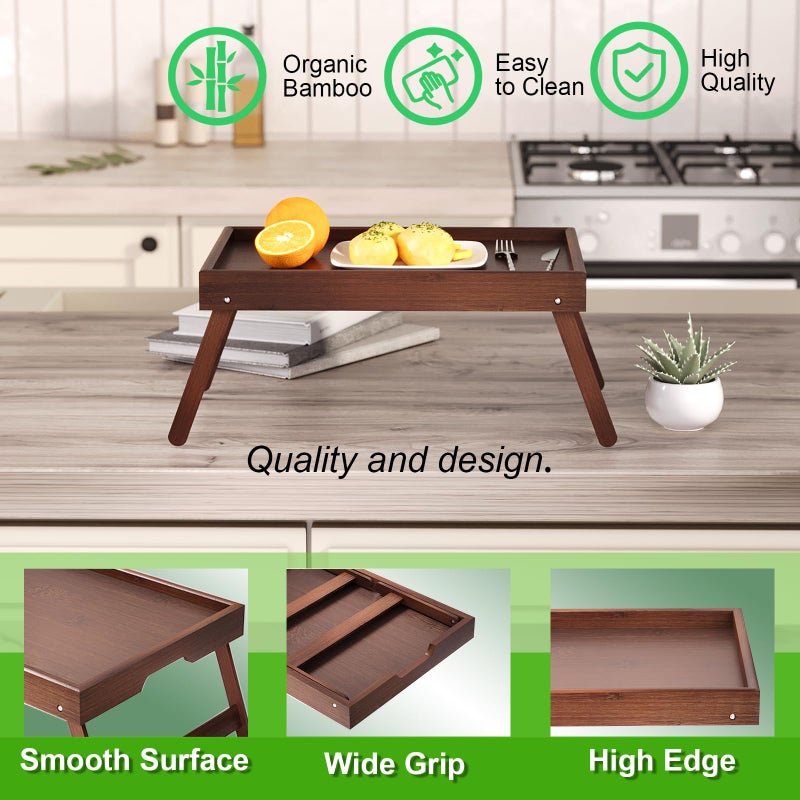 Fibogollo 4 Pack Bamboo Bed Tray Table with Folding Legs,Breakfast Trays,Serving Tray for Food and Snack,Laptop Trays for Working(Brown) - Image 4
