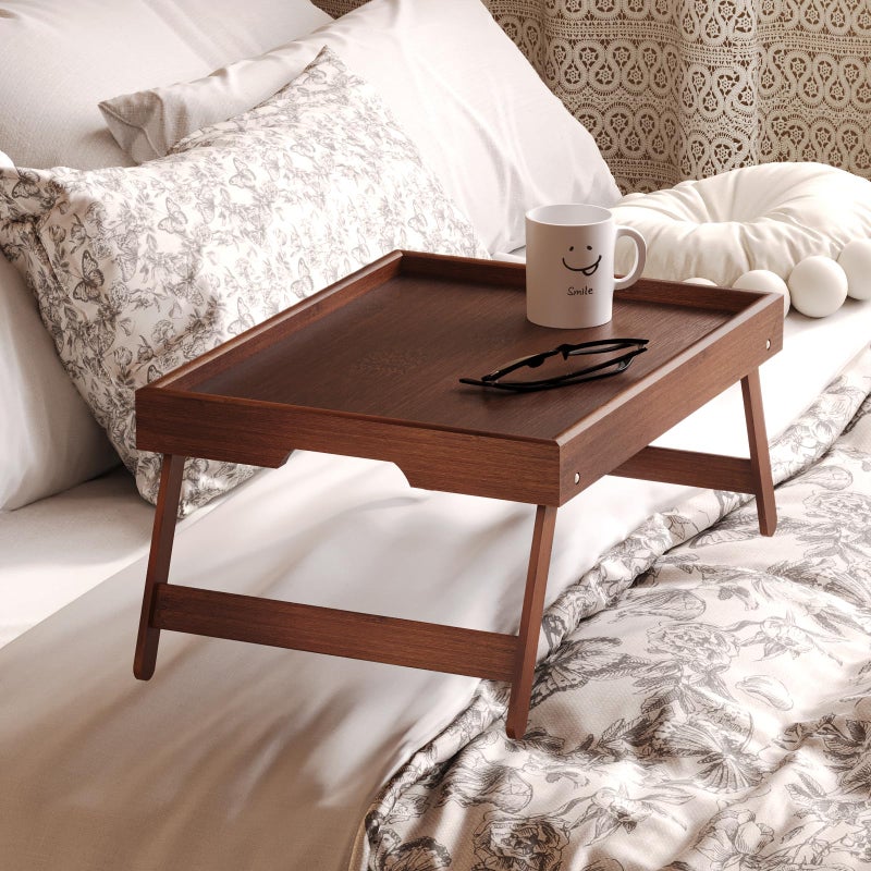 Fibogollo 4 Pack Bamboo Bed Tray Table with Folding Legs,Breakfast Trays,Serving Tray for Food and Snack,Laptop Trays for Working(Brown) - Image 3