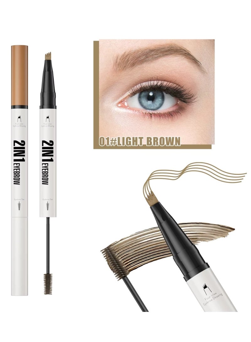 HelloKiss 2-in-1 Eyebrow Pencil with Gel Light Brown Dual-Ended Microblading Eyebrow Pen 3D Waterproof Magic Eyebrow Pencil 4 Tip & Eyebrow Brush Makeup Long-Lasting Eyebrow Pen No.01 - Image 1