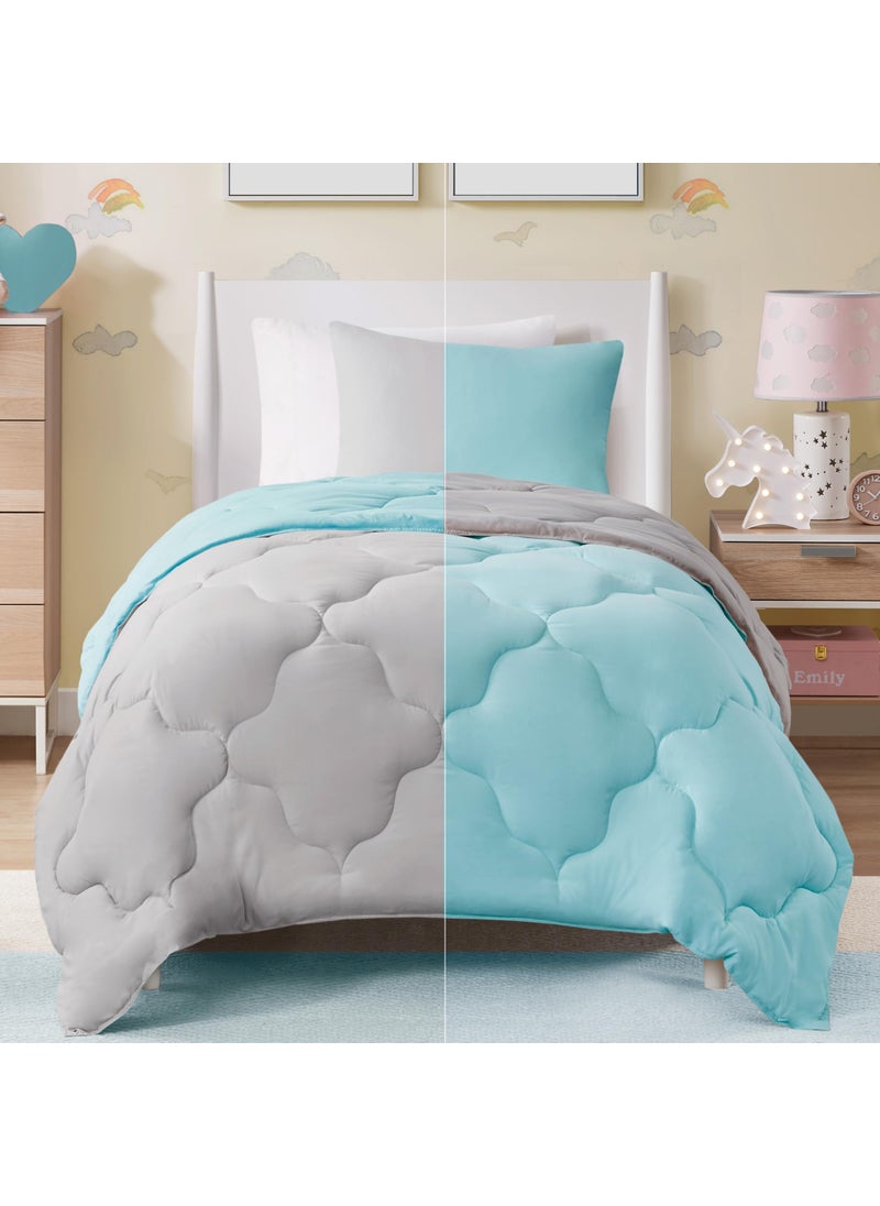 Comfort Spaces Comfort Spaces Vixie Reversible Comforter Set  Trendy Casual Geometric Quilted Cover All Season Down Alternative Cozy Bedding Matching Sham AquaGray TwinTwin XL 2 piece 