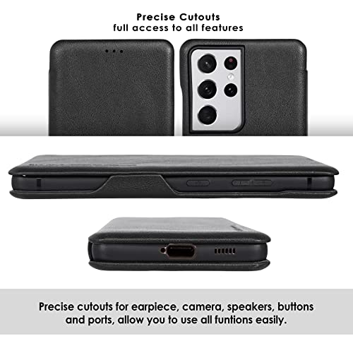 PULOKA Compatiable for Samsung Galaxy S23 Ultra - Sleek Flip Case - Premium Vegan Leather Phone Cover with Card Slot - Slim, Durable, Kickstand Function - Elegant Flip Wallet Cases - Black - Image 3