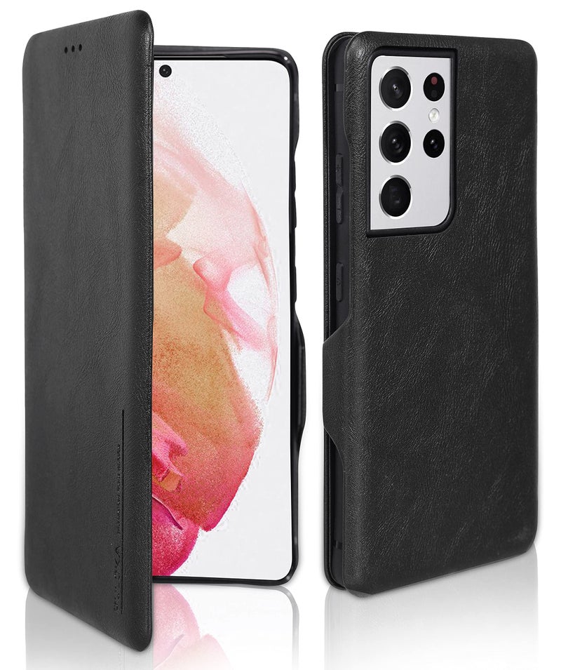 PULOKA Compatiable for Samsung Galaxy S23 Ultra - Sleek Flip Case - Premium Vegan Leather Phone Cover with Card Slot - Slim, Durable, Kickstand Function - Elegant Flip Wallet Cases - Black - Image 1