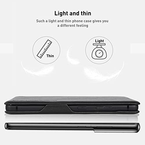 PULOKA Compatiable for Samsung Galaxy S23 Ultra - Sleek Flip Case - Premium Vegan Leather Phone Cover with Card Slot - Slim, Durable, Kickstand Function - Elegant Flip Wallet Cases - Black - Image 5