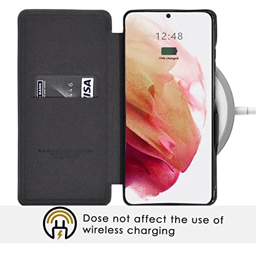 PULOKA Compatiable for Samsung Galaxy S23 Ultra - Sleek Flip Case - Premium Vegan Leather Phone Cover with Card Slot - Slim, Durable, Kickstand Function - Elegant Flip Wallet Cases - Black - Image 4