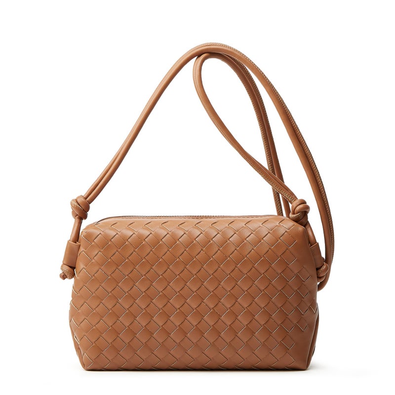 Sumrains Woven Crossbody Bag for Women: Classic Handwoven Vegan Leather Bag - Effortless Minimalist & Compact for Daily Wear (Brown) - Image 1