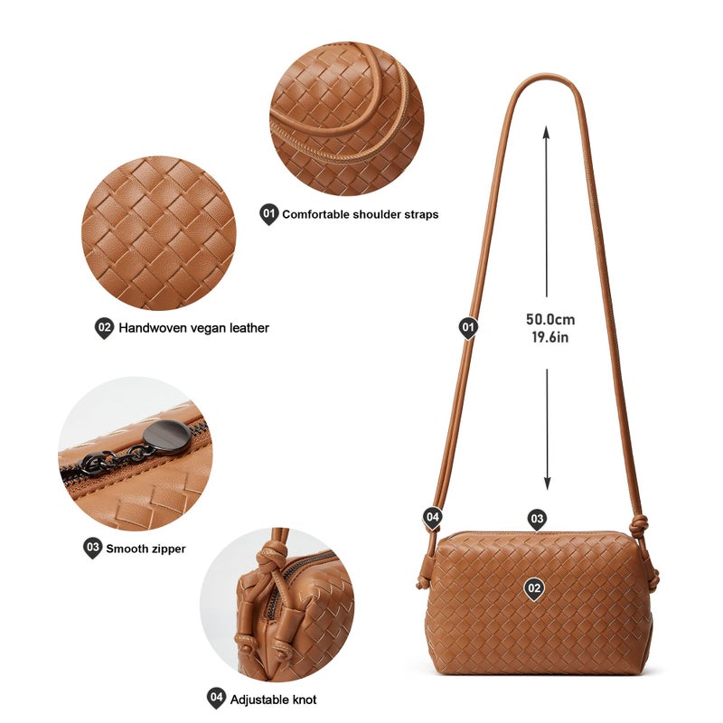 Sumrains Woven Crossbody Bag for Women: Classic Handwoven Vegan Leather Bag - Effortless Minimalist & Compact for Daily Wear (Brown) - Image 5