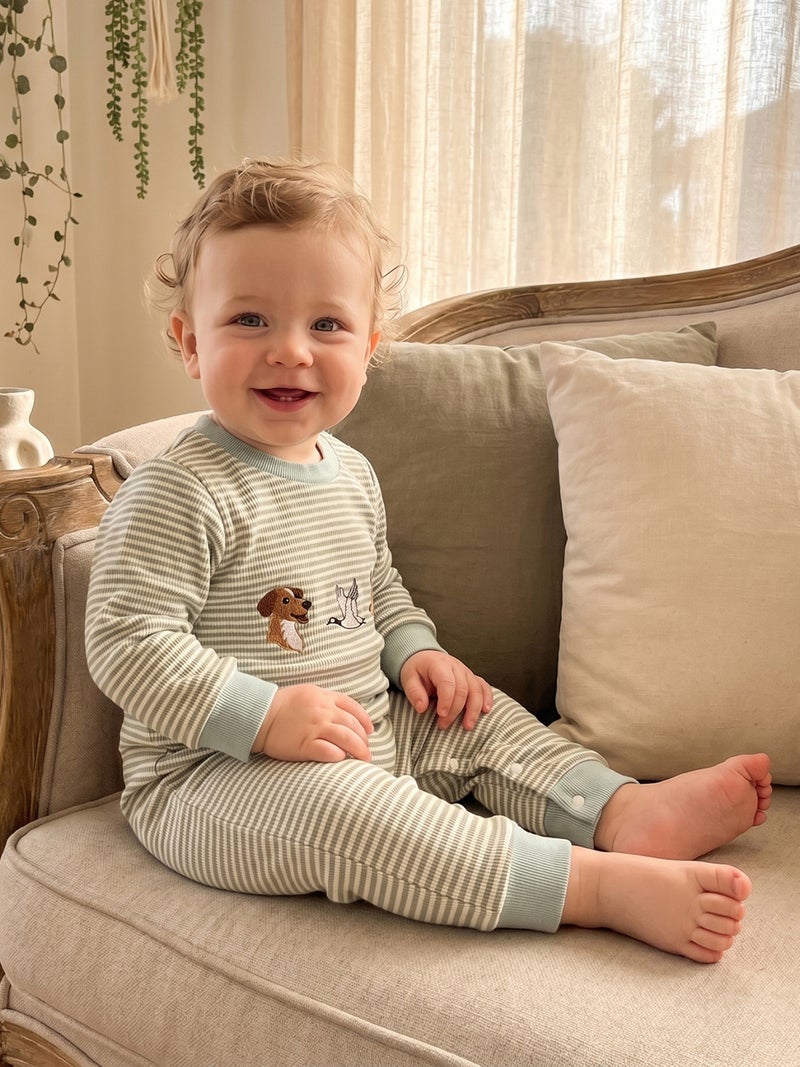 Baby Boy Romper Long Sleeve Round Neck Stripes Print Jumpsuit Newborn Footless Pajamas - Image 5