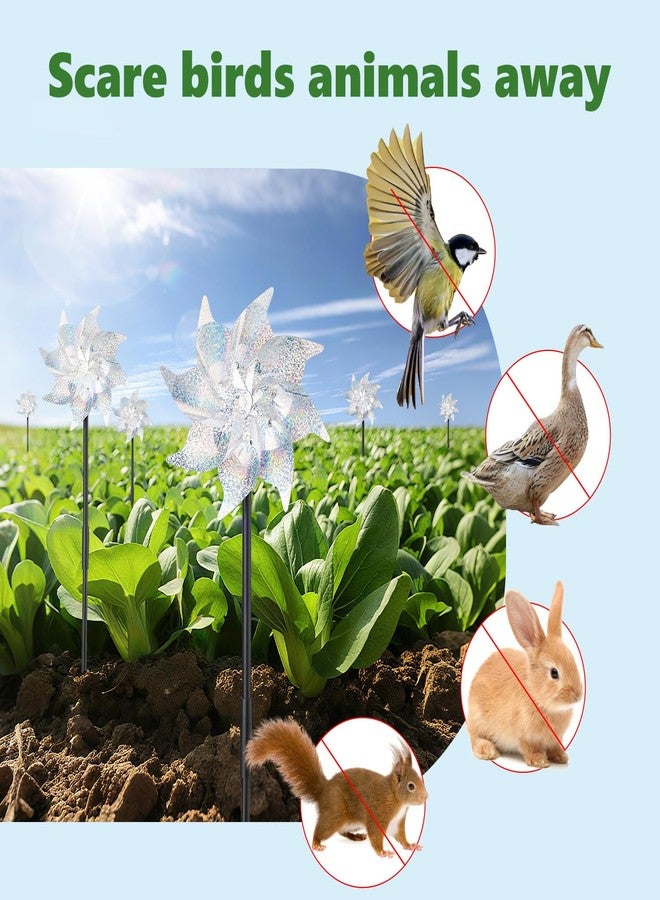 BATTIFE 10 Pack Reflective Pinwheels with Stakes, Pre-Installed Sparkly Silver Wind Spinner, Decorative Pin Wheel Bird and Animal Deterrent for Garden, Yard, Lawn - Image 4