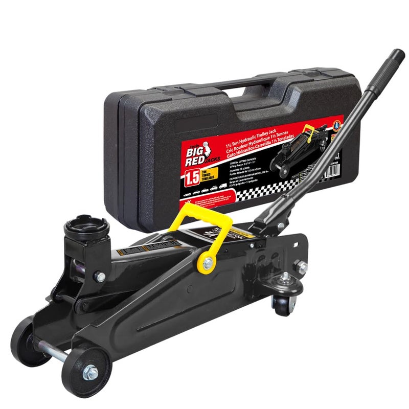 Big RED Torin Hydraulic Trolly Service/Floor Jack with Blow Mold Carrying Storage Case, 1.5 Ton (3,000 lb) Capacity, Black,AT820014SB-1 - Image 1