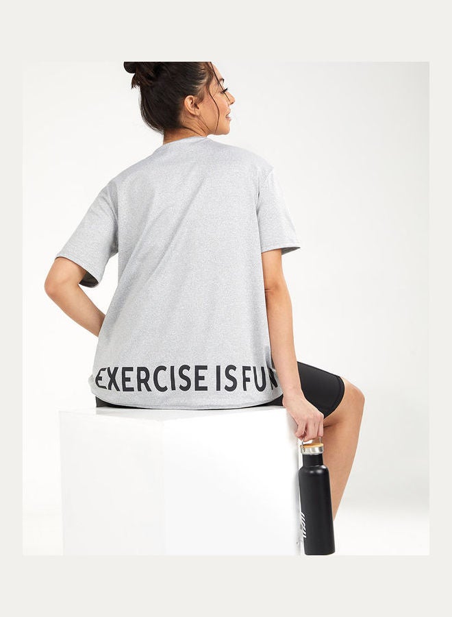 Styli Back Slogan Print Hem Loose Fit Jersey Active Top  - Image 1