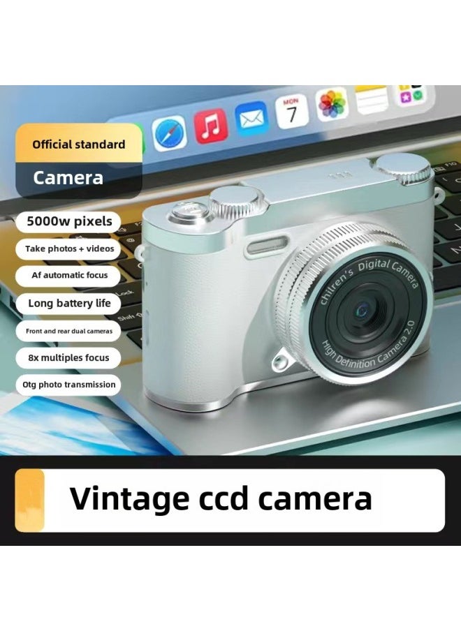 Generic - High-definition Digital Student Party Camera Camera Campus Retro CCD Double Vlog Camera Travel Convenient Entry-level-Body Color:H8 White -64g Memory Card [safety - Image 1