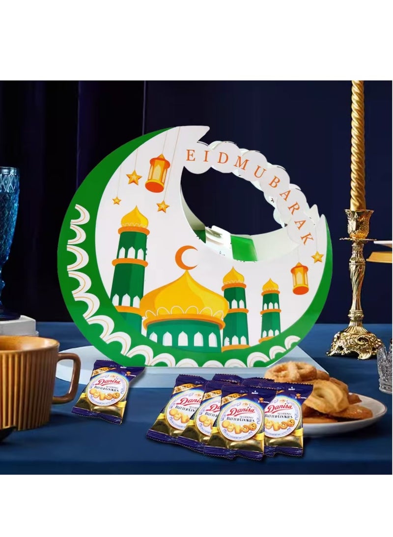 جينتيك علبة بسكويت حلوى عيد مبارك الجديدة باللونين الأخضر والأبيض علبة هدايا على شكل قمر زينة رمضان 2025 - Image 2