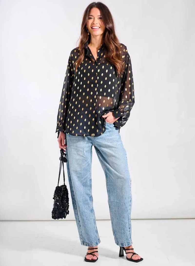 Needs No Label  Black Foil Chiffon Oversize Co-ord Shirt for Women | Best Price UAE