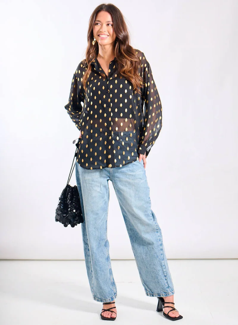 Needs No Label  Black Foil Chiffon Oversize Co-ord Shirt for Women | Best Price UAE