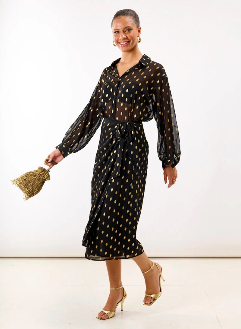 Needs No Label  Black Foil Chiffon Oversize Co-ord Shirt for Women | Best Price UAE
