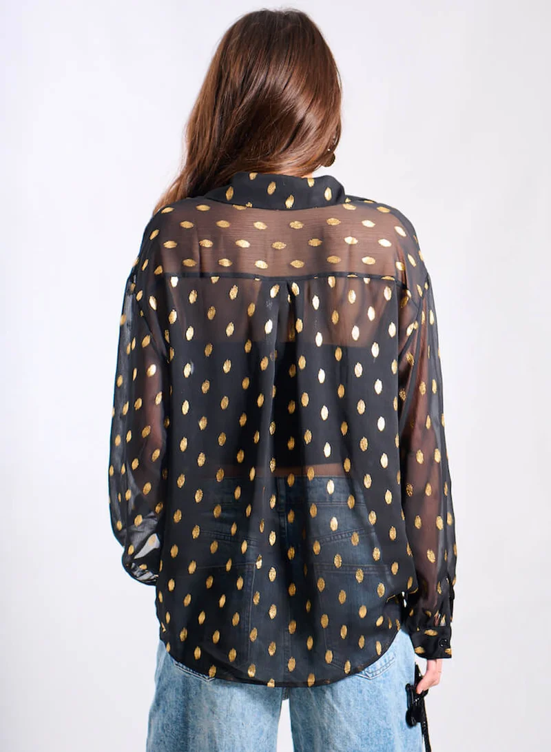 Needs No Label  Black Foil Chiffon Oversize Co-ord Shirt for Women | Best Price UAE