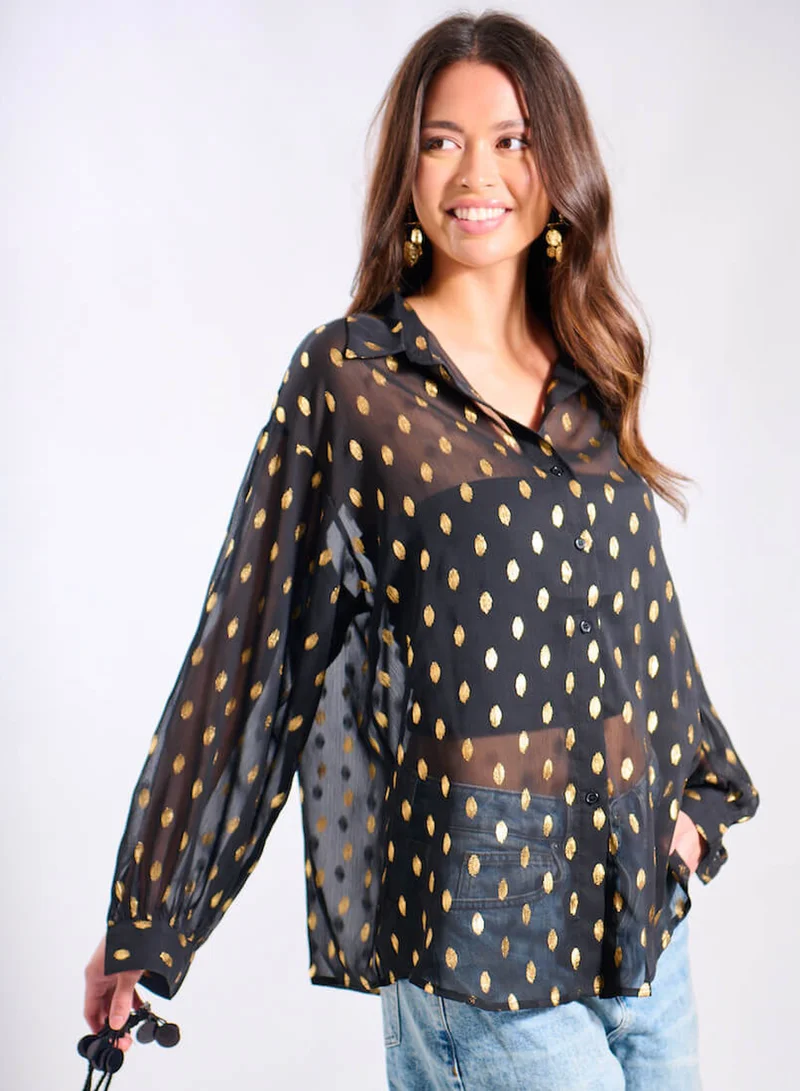 Needs No Label  Black Foil Chiffon Oversize Co-ord Shirt for Women | Best Price UAE