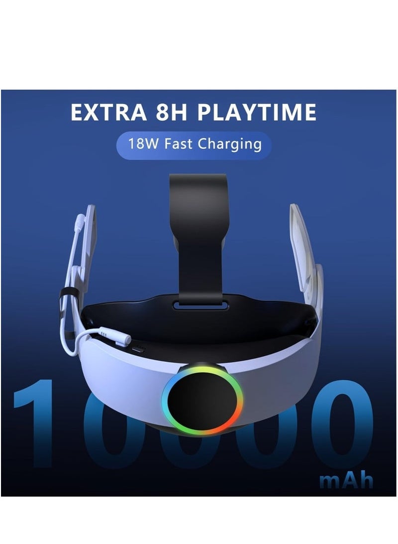 Head Strap with Battery Compatible with Meta/Oculus Quest 3/Quest 3S, 10000mAh Fast Charging Battery Pack Extend 8H Playtime, RGB Light Adjustable Elite Strap Enhanced Support & Balance in VR  - Image 2