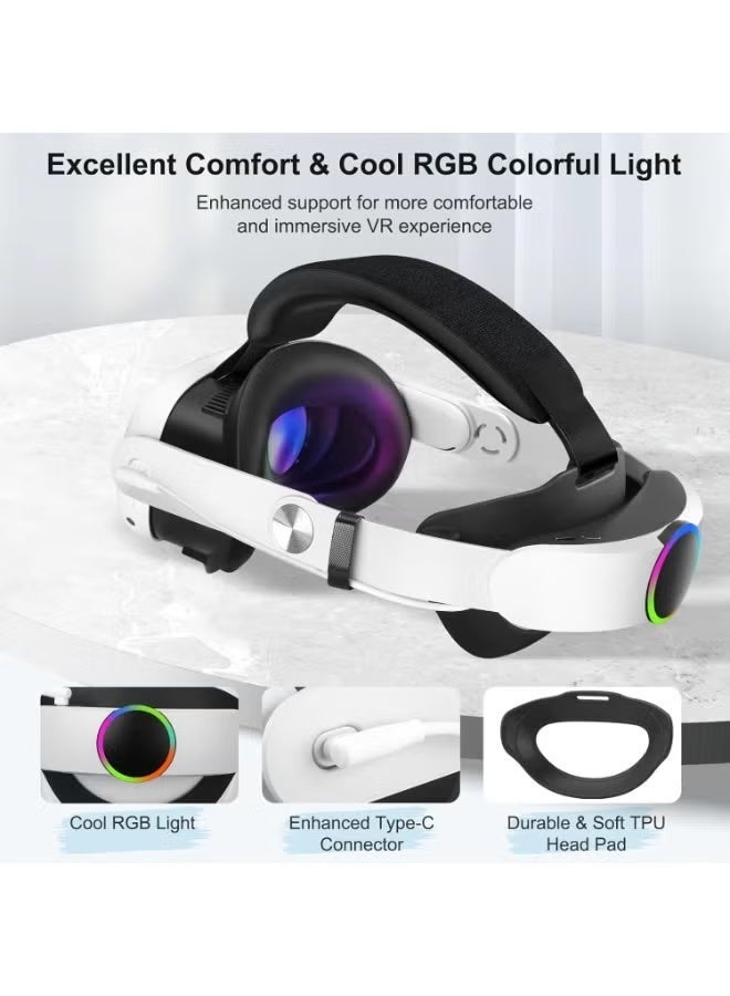 Head Strap with Battery Compatible with Meta/Quest 3/Quest 3S, 10000mAh Fast Charging Battery Pack Extend 8H Playtime, RGB Light Adjustable Elite Strap Enhanced Support & Balance in VR - Image 4