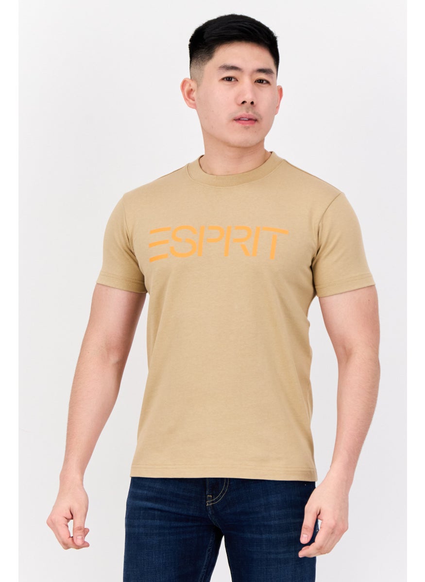 ESPRIT - Men Crew Neck Short Sleeves Brand Logo T-Shirt, Tan - Image 1