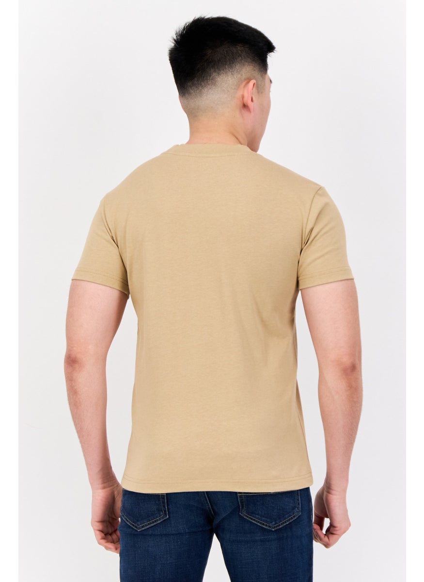 ESPRIT - Men Crew Neck Short Sleeves Brand Logo T-Shirt, Tan - Image 1
