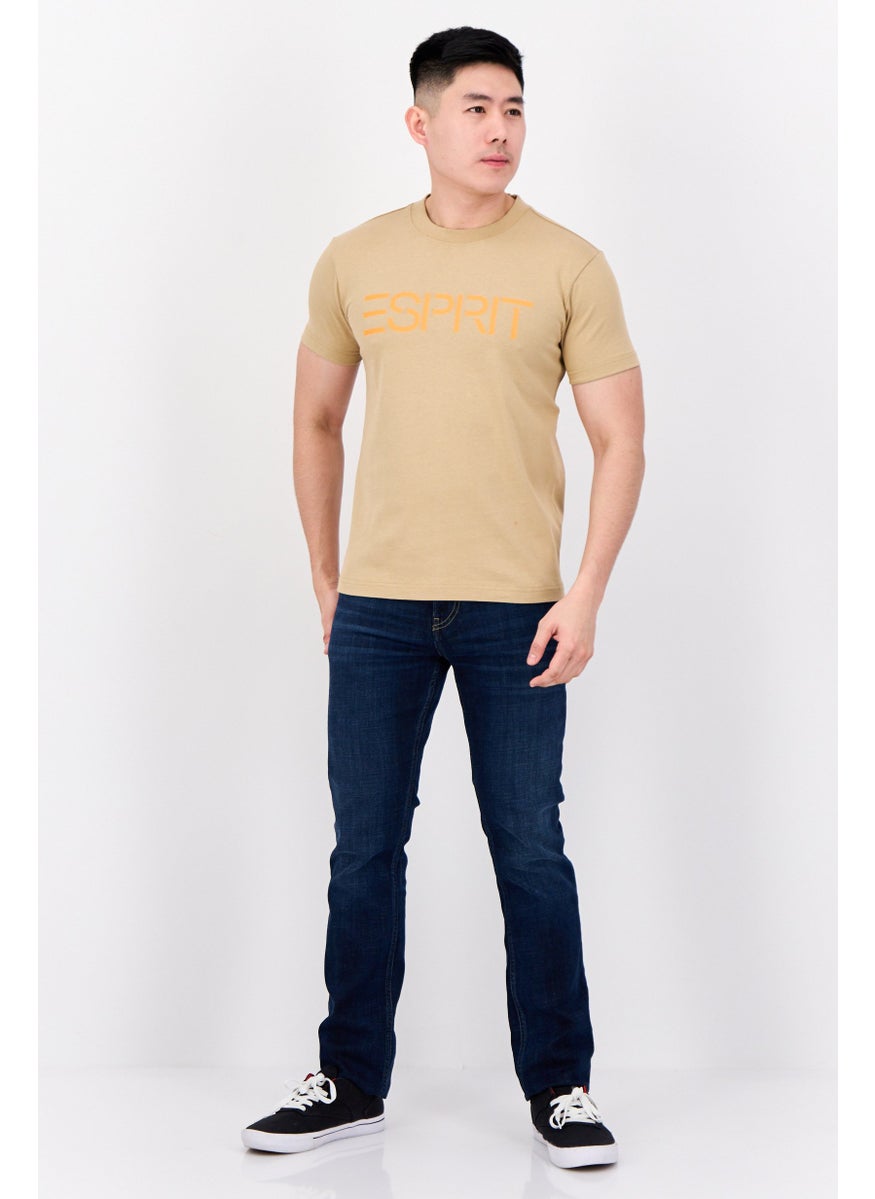 ESPRIT - Men Crew Neck Short Sleeves Brand Logo T-Shirt, Tan - Image 1