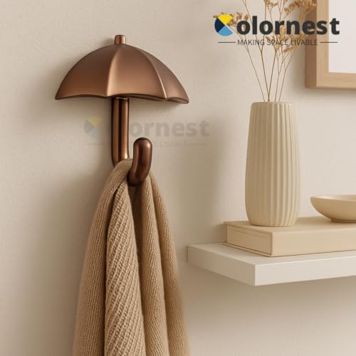 Colornest 1 Pc Metal Hooks for Wall – Heavy Duty Umbrella Design Wall Hooks for Hanging | Towel, Clothes Hanger for Bathroom, Kitchen & Entryway | Rose Gold - Image 3