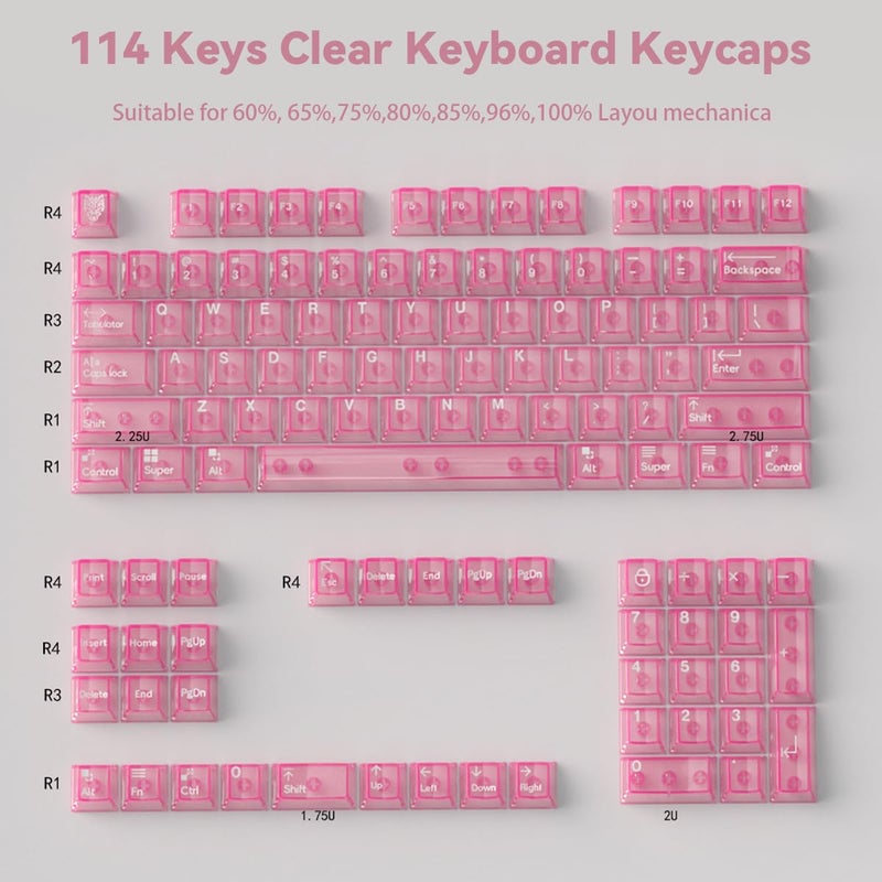 mintcaps Crystal Clear Keyboard Keycaps Transparent PC Cherry Profile Pink Keycap Set 114 Keys Shine Through Key Cap for Cherry Gateron Mx Switches Mechanical Keyboard - Image 4