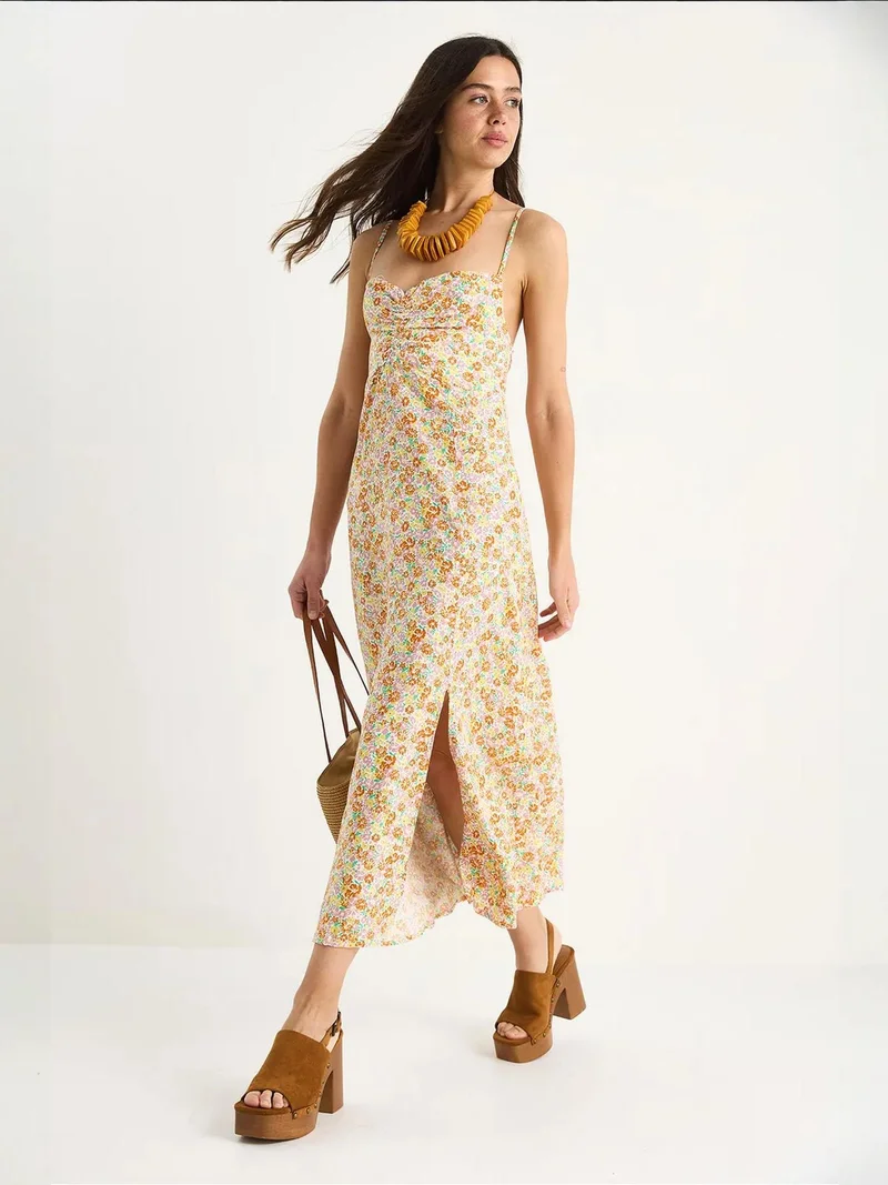 Bianco Lucci Multicolor LUCCI Flowering Midi Dress with Slit for Women | Best Price UAE