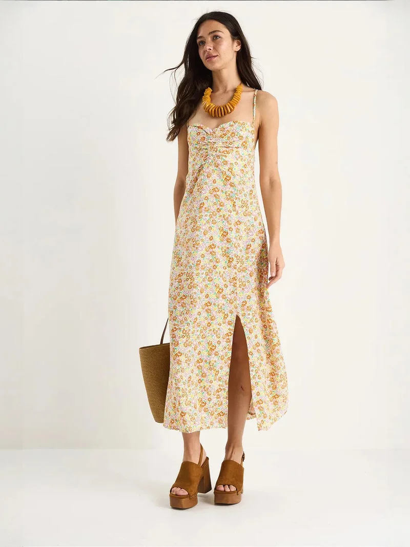 Bianco Lucci Multicolor LUCCI Flowering Midi Dress with Slit for Women | Best Price UAE