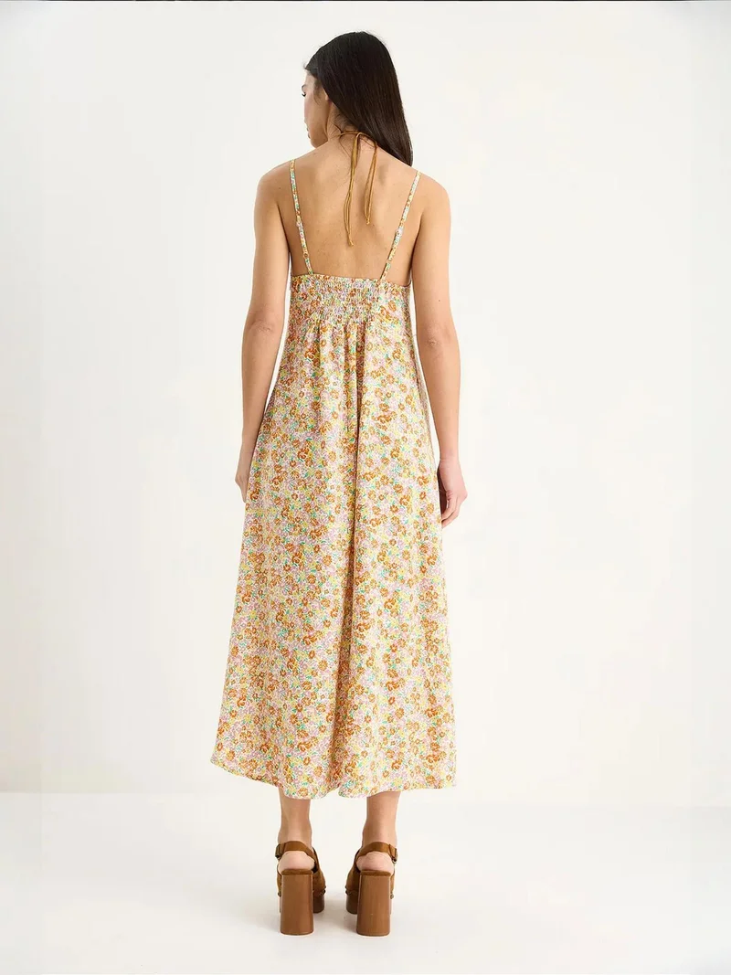 Bianco Lucci Multicolor LUCCI Flowering Midi Dress with Slit for Women | Best Price UAE