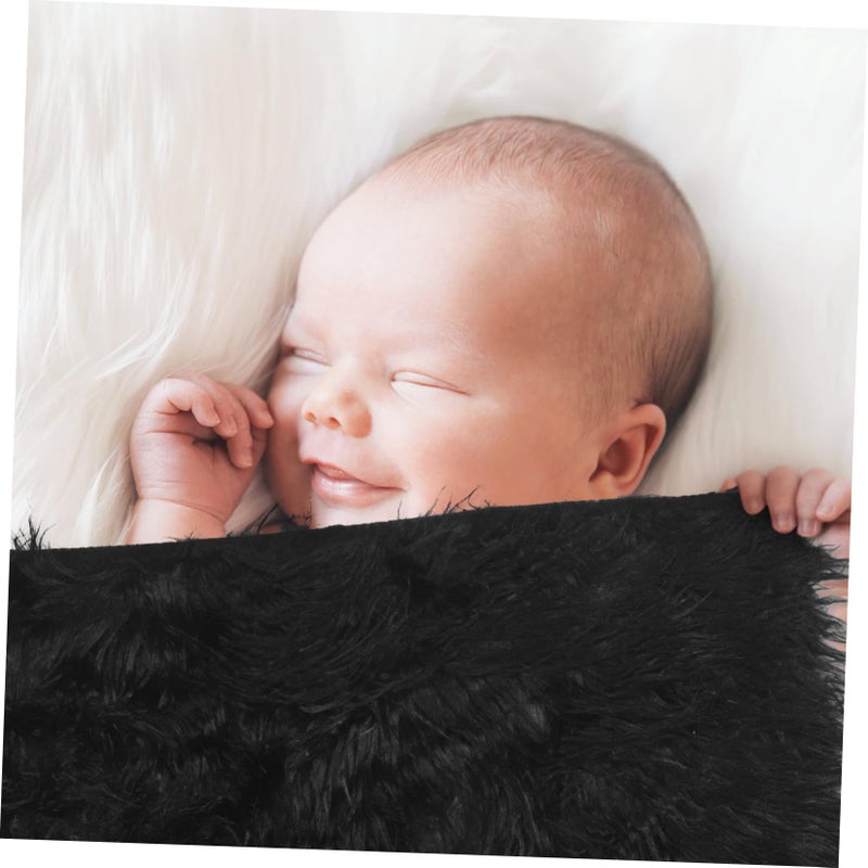 Black Faux Fur Photography Mat Soft Newborn Photo Prop Background Blanket - Image 5