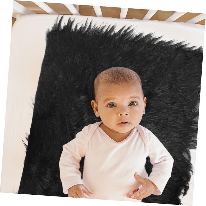 Black Faux Fur Photography Mat Soft Newborn Photo Prop Background Blanket - Image 4