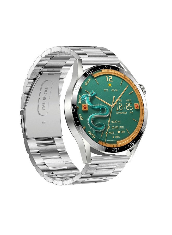 SK7 Men's Smartwatch, Business Smartwatch, 30-meter Water Resistant Fitness Watch, Bluetooth Calling, Compatible with Android and iOS Systems, Men's Smartwatch, Zinc Alloy Vacuum Plating, Heart Rate Monitoring, Silver - Image 2