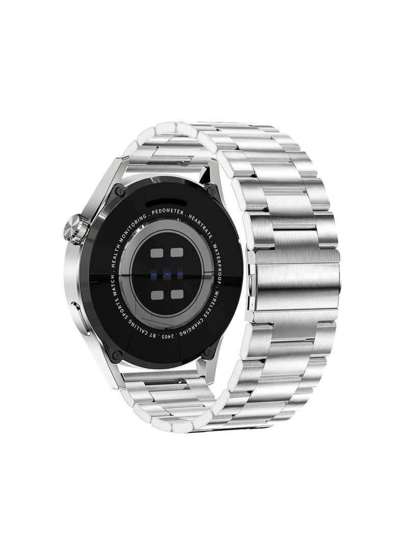 SK7 Men's Smartwatch, Business Smartwatch, 30-meter Water Resistant Fitness Watch, Bluetooth Calling, Compatible with Android and iOS Systems, Men's Smartwatch, Zinc Alloy Vacuum Plating, Heart Rate Monitoring, Silver - Image 4